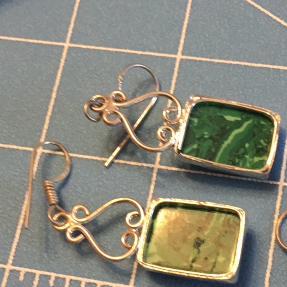 NWOT Solid Beautiful Two pair Special 925 Sterling Silver Botswana Malachite - Picture 3 of 7